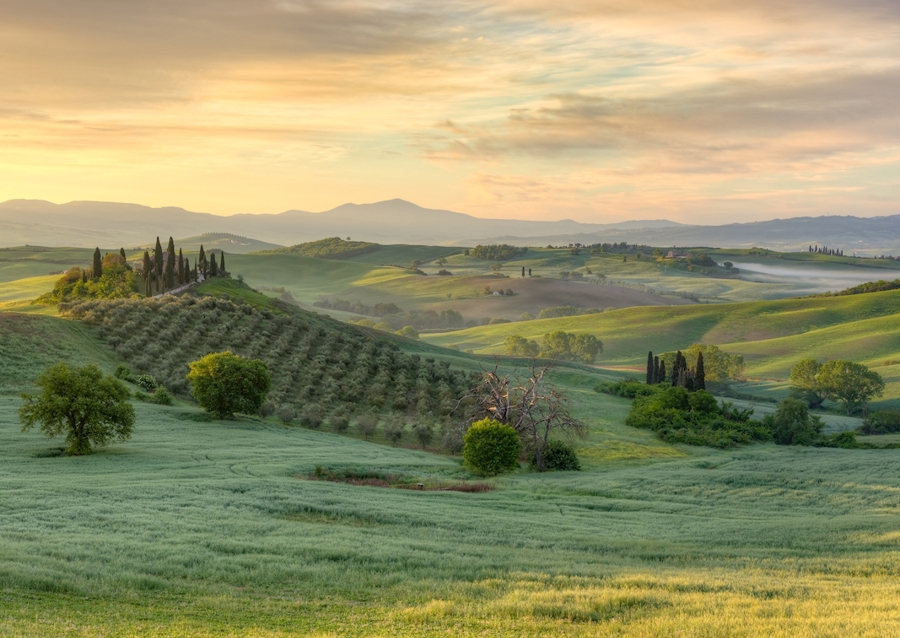 Toskánsko v časném ranním světle