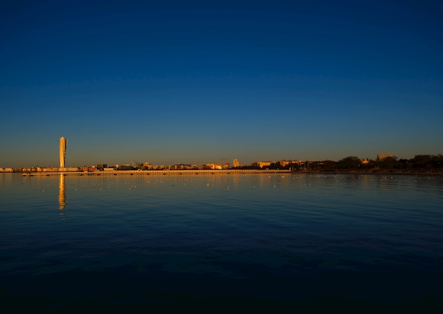 Western Harbour bei Sonnenuntergang.