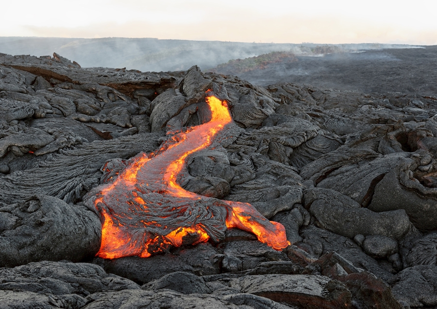 Lava comes out of a fissure
