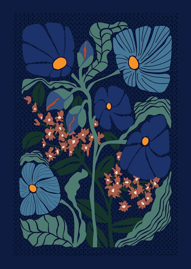 Klimts flowers dark blue