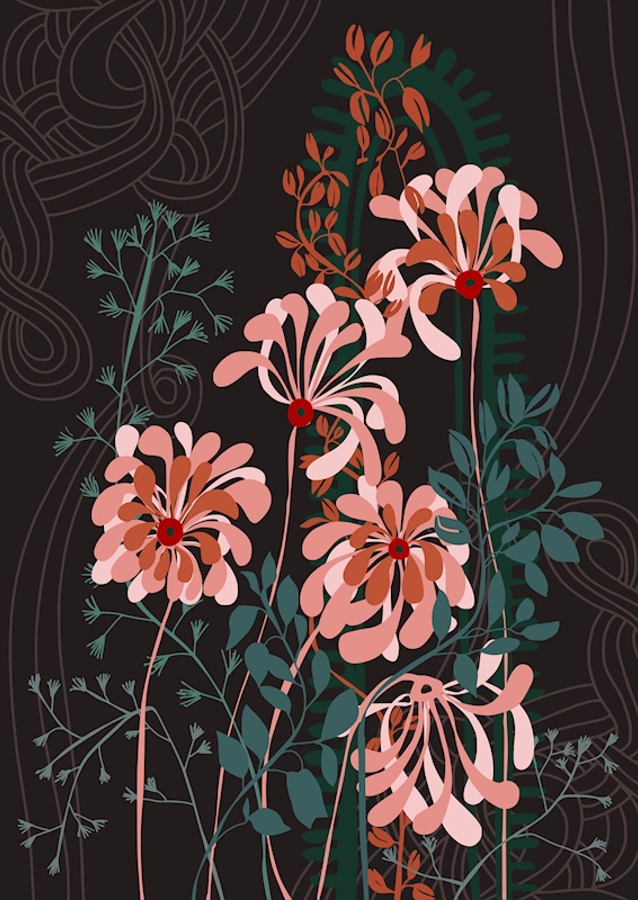 Art deco florals taupe brown