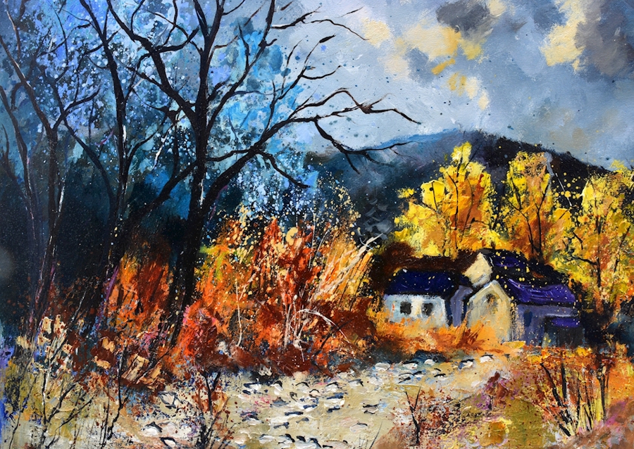 Drei Häuser im Herbst 