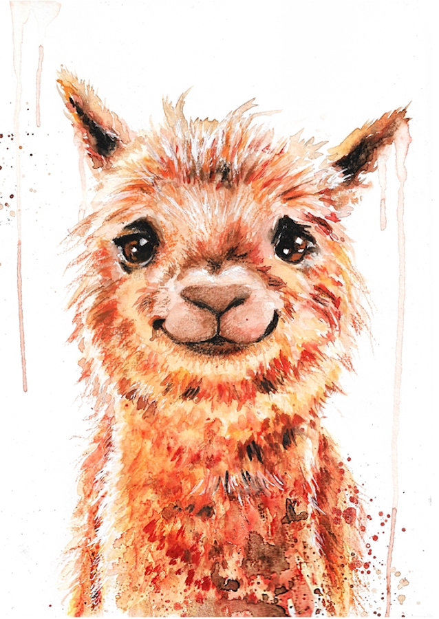 Watercolor smiling Alpaca Lama