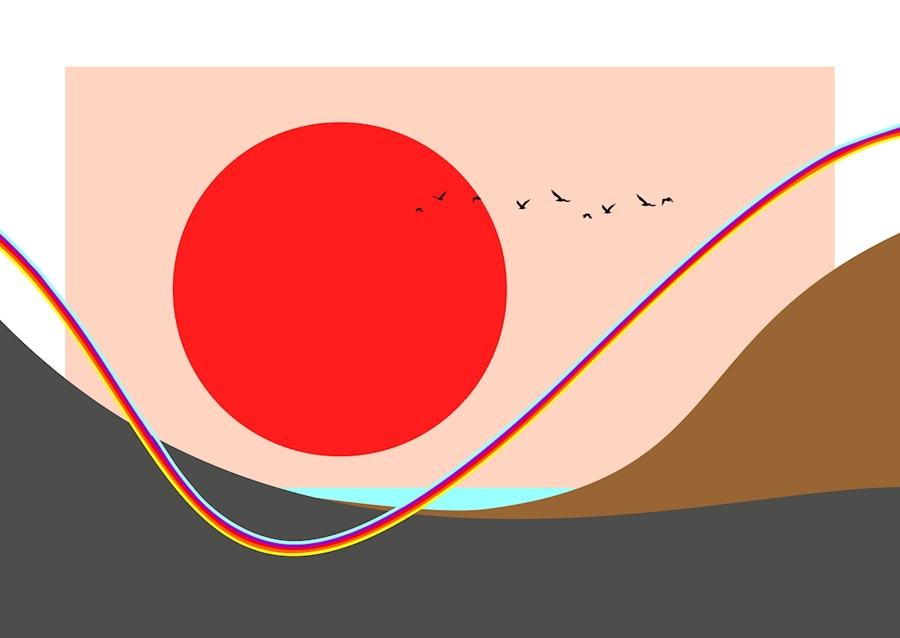 Rode zon bij de regenboog